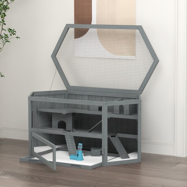 PawHut Gabbia per criceti, 3 Piani, vassoio removibile, Legno/Metallo, 115x60x55 cm