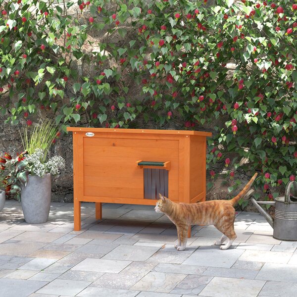 PawHut Casa per Gatti all'Aperto Casa per Gatti Tana, resistente alle intemperie, 1 Finestra, 1 Ingresso, 85 x 50 x 68,5 cm, Arancione+Verde