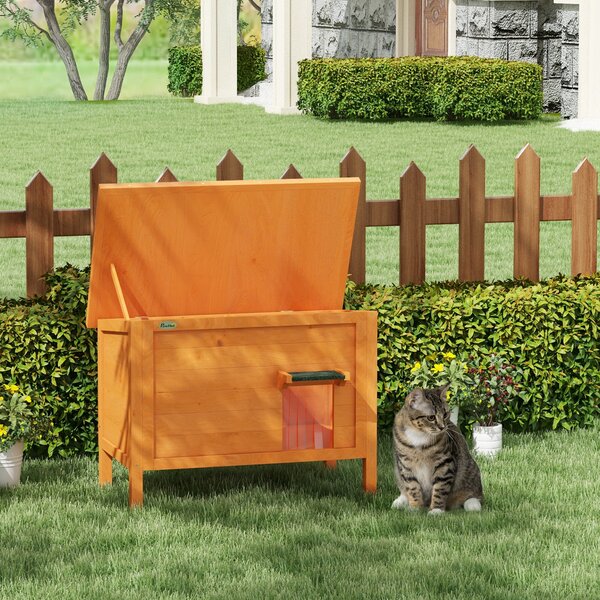 PawHut Casa per Gatti all'Aperto Casa per Gatti Tana, resistente alle intemperie, 1 Finestra, 1 Ingresso, 85 x 50 x 68,5 cm, Arancione+Verde
