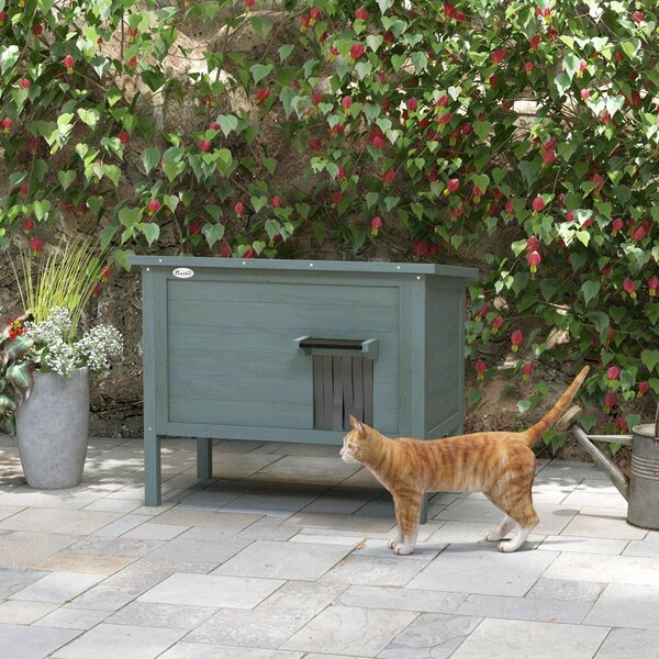 PawHut Casa per Gatti Casa per Gatti da Esterno, Resistente alle Intemperie, 1 Finestra, 1 Ingresso, 85 x 50 x 68,5 cm, Grigio scuro+Nero