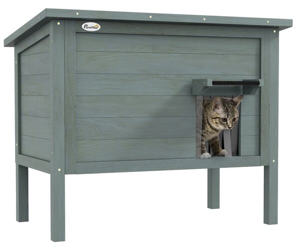 PawHut Casa per Gatti Casa per Gatti da Esterno, Resistente alle Intemperie, 1 Finestra, 1 Ingresso, 85 x 50 x 68,5 cm, Grigio scuro+Nero