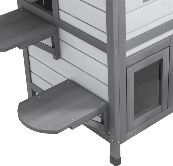 PawHut Casa per gatti Gattile Grotta per gatti, 2 Piani, resistente alle intemperie, 78,1 cm x 55,2 cm x 90,8 cm, Bianco + Grigio