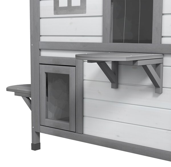 PawHut Casa per gatti Gattile Grotta per gatti, 2 Piani, resistente alle intemperie, 78,1 cm x 55,2 cm x 90,8 cm, Bianco + Grigio