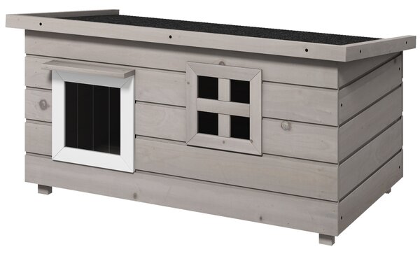 PawHut Casetta per Gatti Cuccia per Gatti con Tetto in Asfalto Gatto Casina per Gatti con Finestra per Gatti Cani Outdoor Resistente all'Inverno Legno di abete Grigio Nero 87 x 52 x 44 cm