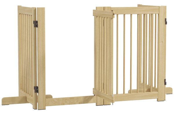 PawHut Cancelletto per Cani Autonomo, 4 Pannelli, Flessibile, Legno di Pino, 204L x 36P x 75H cm, Legno naturale