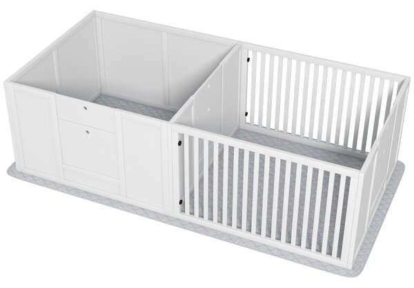 PawHut Cuccia per Cuccioli, con Materassino, Facile da Pulire, Legno, 166x80x50 cm, Bianco