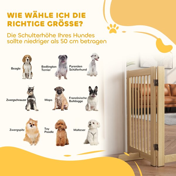 PawHut Cancelletto per Cani Autonomo, 4 Pannelli, Flessibile, Legno di Pino, 204L x 36P x 75H cm, Legno naturale