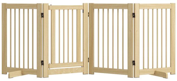PawHut Cancelletto per Cani Autonomo, 4 Pannelli, Flessibile, Legno di Pino, 204L x 36P x 75H cm, Legno naturale