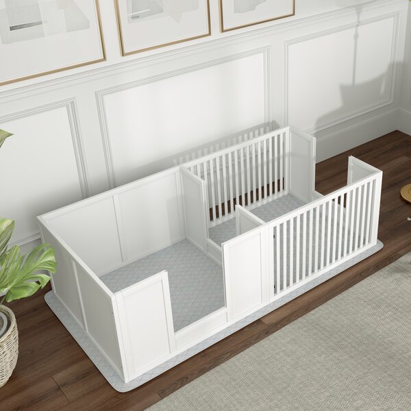 PawHut Cuccia per Cuccioli, con Materassino, Facile da Pulire, Legno, 166x80x50 cm, Bianco