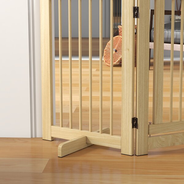 PawHut Cancelletto per Cani Autonomo, 4 Pannelli, Flessibile, Legno di Pino, 204L x 36P x 75H cm, Legno naturale