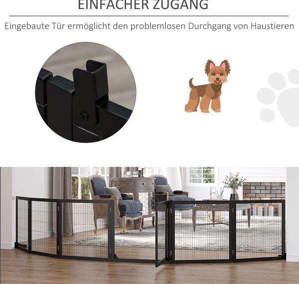 Recinzione per Cani PawHut pieghevole 432 x 36 x 70cm Legno di Pino Nero