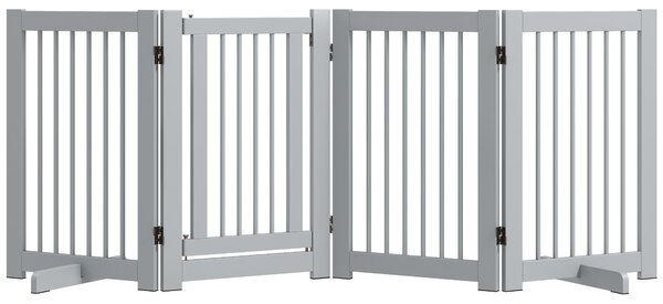 PawHut Cancelletto per Cani Autoportante, 4 Pannelli, Flessibile, Legno di Pino, 204L x 36P x 75H cm, Grigio Chiaro