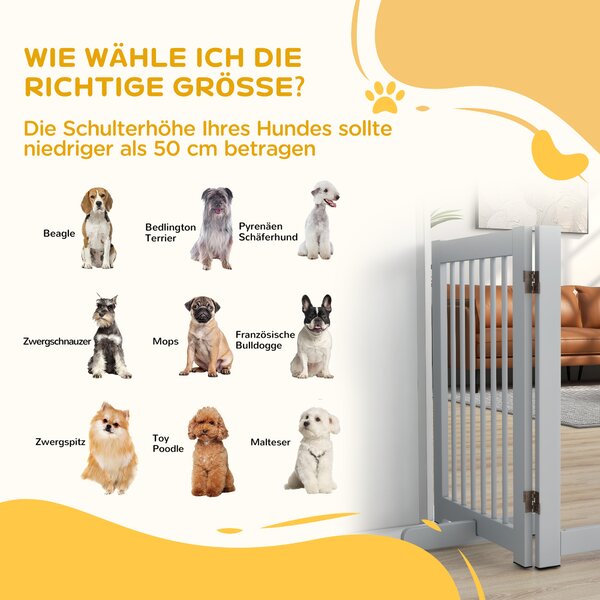 PawHut Cancelletto per Cani Autoportante, 4 Pannelli, Flessibile, Legno di Pino, 204L x 36P x 75H cm, Grigio Chiaro