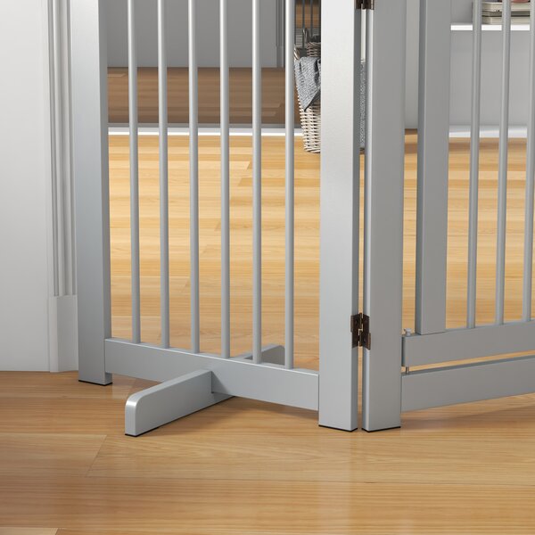 PawHut Cancelletto per Cani Autoportante, 4 Pannelli, Flessibile, Legno di Pino, 204L x 36P x 75H cm, Grigio Chiaro