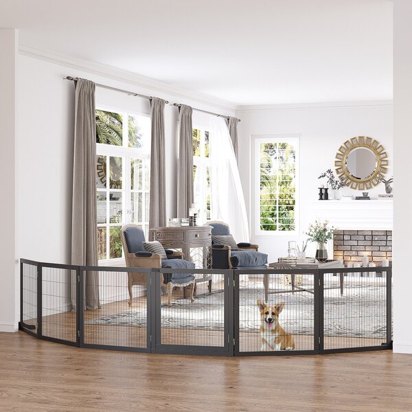 Recinzione per Cani PawHut pieghevole 432 x 36 x 70cm Legno di Pino Nero