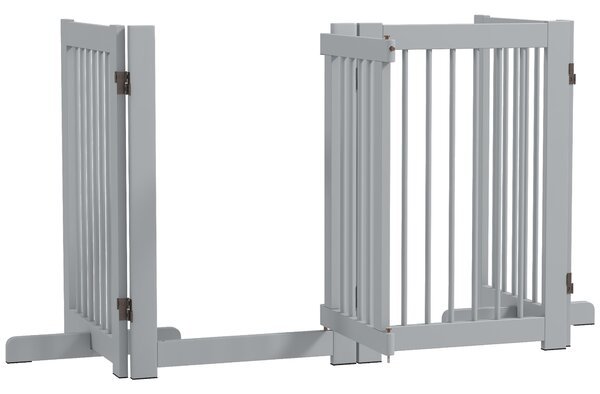 PawHut Cancelletto per Cani Autoportante, 4 Pannelli, Flessibile, Legno di Pino, 204L x 36P x 75H cm, Grigio Chiaro