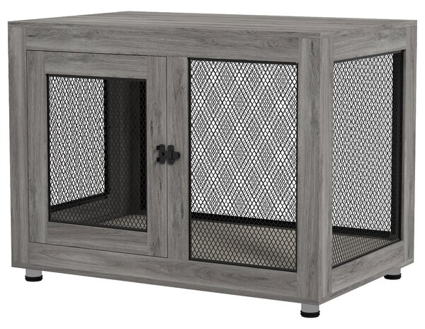 PawHut Gabbia per Cani, Gabbia per Cuccioli, con Piano, Cuscino Idrorepellente, Griglie in Acciaio, Piedini Regolabili, 94x60x71,5 cm