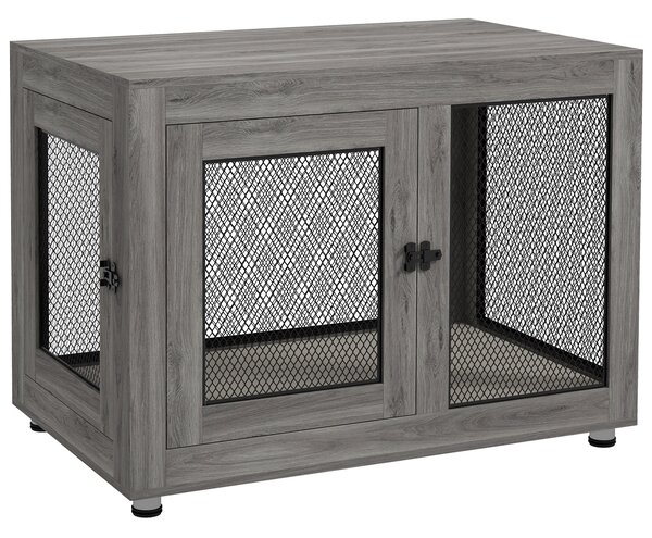 PawHut Gabbia per Cani, Gabbia per Cuccioli, con Piano, Cuscino Idrorepellente, Griglie in Acciaio, Piedini Regolabili, 94x60x71,5 cm