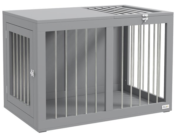 PawHut Gabbia per Cani Cuccia Trasporto Cani, 2 Porte, chiudibili, Grigio, 80 cm x 50 cm x 56,5 cm