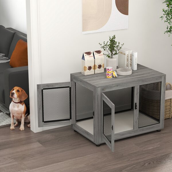 PawHut Gabbia per Cani, Gabbia per Cuccioli, con Piano, Cuscino Idrorepellente, Griglie in Acciaio, Piedini Regolabili, 94x60x71,5 cm