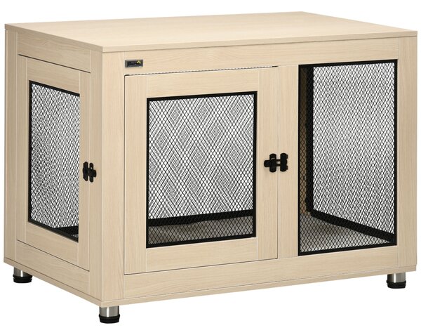 PawHut Gabbia per Cani Gabbia, Design Moderno, bloccabile, 2 Porte, 94 cm x 60 cm x 71,5 cm, Rovere + Nero