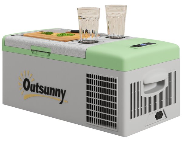 Outsunny Frigorifero Auto, Frigorifero 16L, -20°C a 10°C, ECO/MAX, 60x32x26cm, Verde/Grigio
