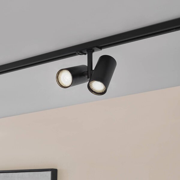 Lindby spot da binario GU10, a 2 luci, nero, copertura Linaro Lindby, dimmerabile, Nero, Soggiorno / Sala da pranzo, Alluminio, Moderno, Lampada a binario