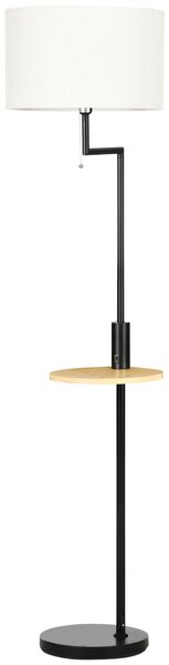 HOMCOM Lampada da Terra con Piano, Lampada Da Terra, Cordino di Trazione, E 27, 40 W, Bambù, Naturale + Nero