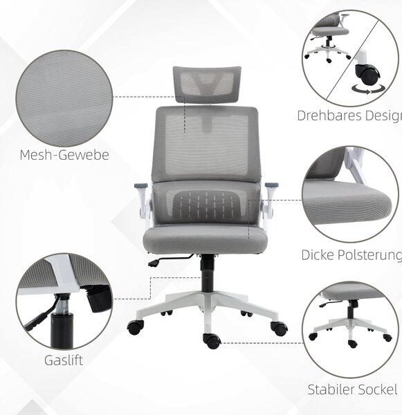 Vinsetto Sedia da Ufficio Sedia da Scrivania, Sedia da Ufficio Regolabile in Altezza, 1 Poggiatesta, 58 x 61 x 119 cm. Nero