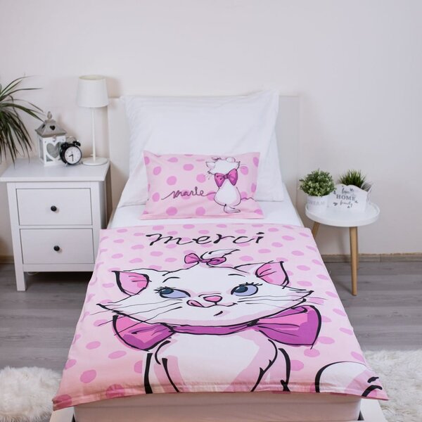 Set copripiumino e federa da bambini rosa in cotone per culla 100x135 cm Marie Cat "Merci" – Jerry Fabrics