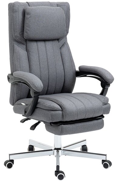 Vinsetto Sedia per Ufficio con Funzione Massaggio, Schienale Reclinabile, Poggiapiedi Estraibile, Rivestimento in Lino, grigio, 65 x 61 x 113 cm
