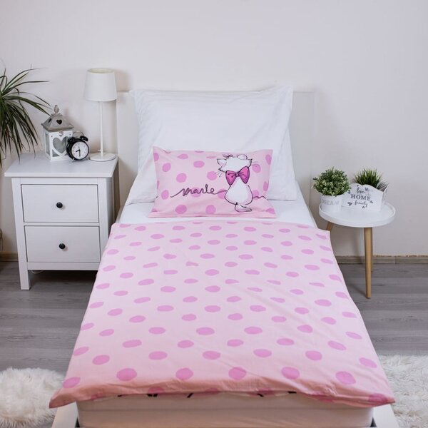 Set copripiumino e federa da bambini rosa in cotone per culla 100x135 cm Marie Cat "Merci" – Jerry Fabrics