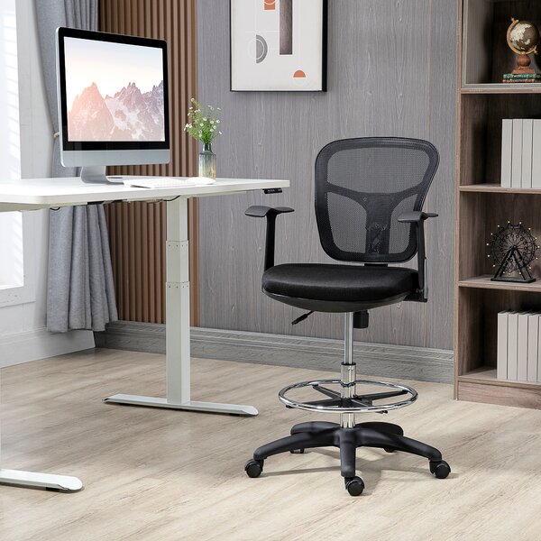 Vinsetto Sedia da Disegno Sedia da Scrivania Sedia per Computer, con Poggiapiedi, regolabile in altezza, 59 x 59 x 115 cm, Nero