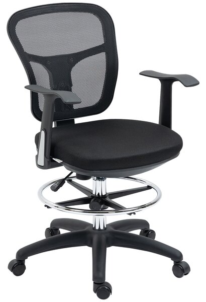 Vinsetto Sedia da Disegno Sedia da Scrivania Sedia per Computer, con Poggiapiedi, regolabile in altezza, 59 x 59 x 115 cm, Nero