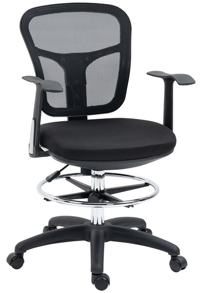 Vinsetto Sedia da Disegno Sedia da Scrivania Sedia per Computer, con Poggiapiedi, regolabile in altezza, 59 x 59 x 115 cm, Nero