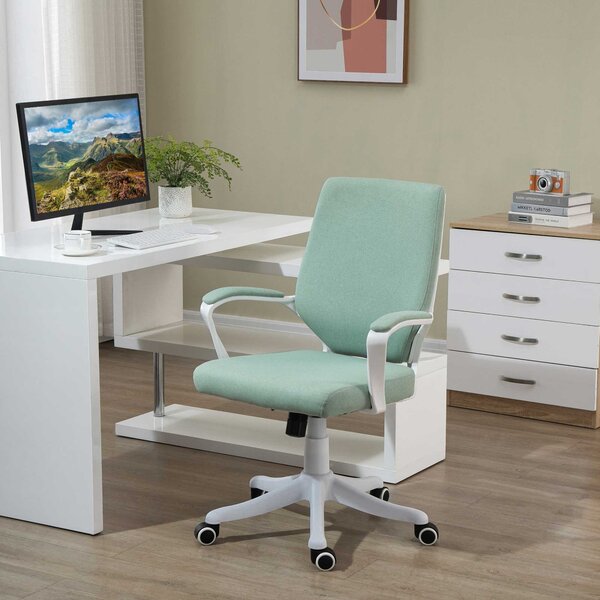 Vinsetto Sedia da Ufficio Sedia da Scrivania Sedia per Ufficio con Funzione di Oscillazione Schienale Regolabile Imbottitura Spessa Ergonomica Ruote Girevoli in Poliestere Nylon PP Verde+Bianco 62x69x92-100 cm