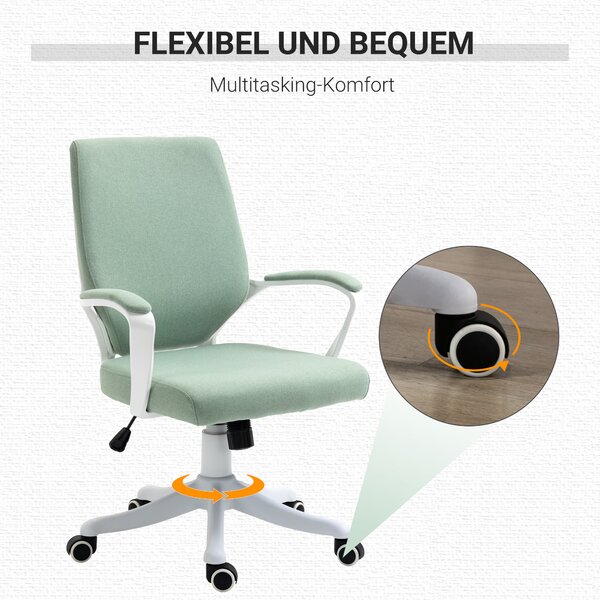 Vinsetto Sedia da Ufficio Sedia da Scrivania Sedia per Ufficio con Funzione di Oscillazione Schienale Regolabile Imbottitura Spessa Ergonomica Ruote Girevoli in Poliestere Nylon PP Verde+Bianco 62x69x92-100 cm