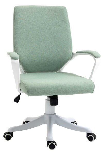 Vinsetto Sedia da Ufficio Sedia da Scrivania Sedia per Ufficio con Funzione di Oscillazione Schienale Regolabile Imbottitura Spessa Ergonomica Ruote Girevoli in Poliestere Nylon PP Verde+Bianco 62x69x92-100 cm