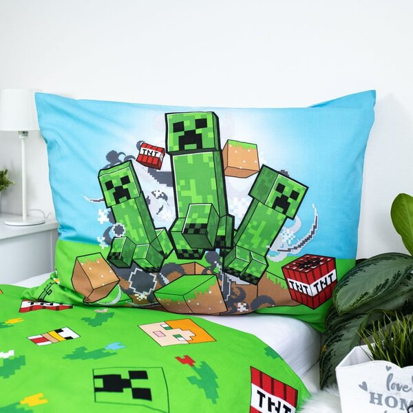 Set copripiumino e federa da bambini verde/blu in cotone per letto singolo 140x200 cm Minecraft "Outdoor Mobs" – Jerry Fabrics