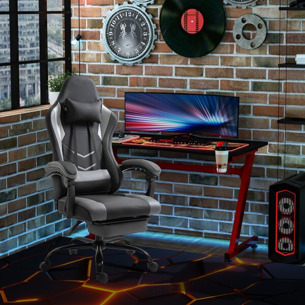 Vinsetto Sedia Gaming Ergonomica Ufficio Sedia da Scrivania, Sedia Girevole Regolabile in Altezza, Cuscino Lombare Regolabile con Poggiapiedi Nero 62x52x128 cm
