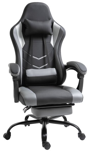 Vinsetto Sedia Gaming Ergonomica Ufficio Sedia da Scrivania, Sedia Girevole Regolabile in Altezza, Cuscino Lombare Regolabile con Poggiapiedi Nero 62x52x128 cm