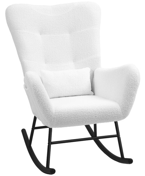HOMCOM Sedia a Dondolo, Rivestimento in Peluche, Cuscino Lombare, Antiscivolo, fino a 120 kg, Bianco