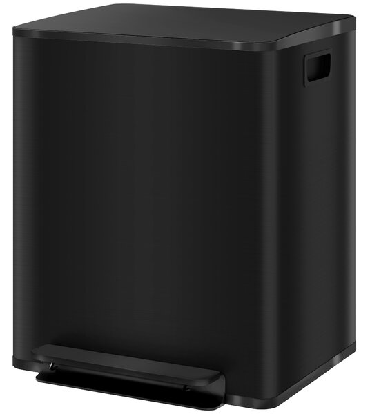 HOMCOM Bidone della spazzatura con 2x25L scomparti, coperchio Soft-Close, antigraffio, acciaio inossidabile, Nero