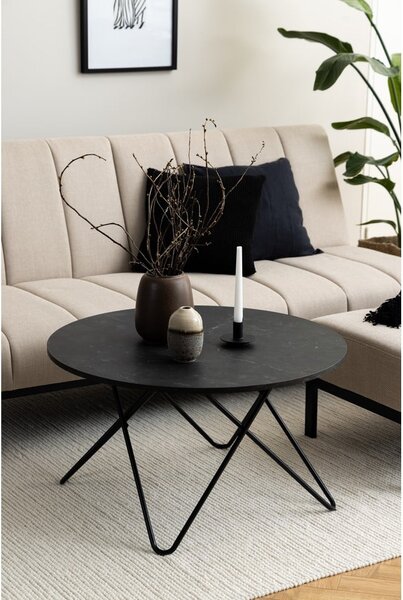 Tavolino rotondo nero con piano in marmo ø 80 cm Wyre - Actona