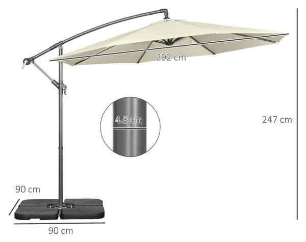 Outsunny Ombrellone Decentrato a 6 Stecche con Manovella e Base a Croce, in Metallo e Poliestere, Ø292x247 cm, Beige