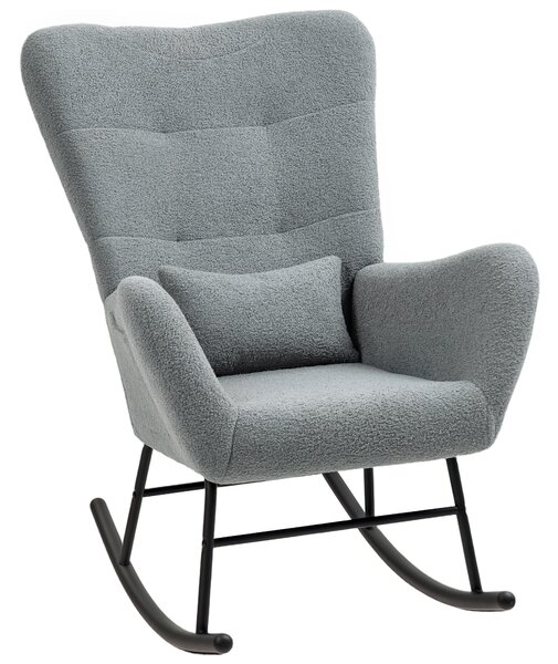 HOMCOM Sedia a Dondolo, Copertura Peluche, Cuscino Lombare, Antiscivolo, Fino a 120 kg, Grigio