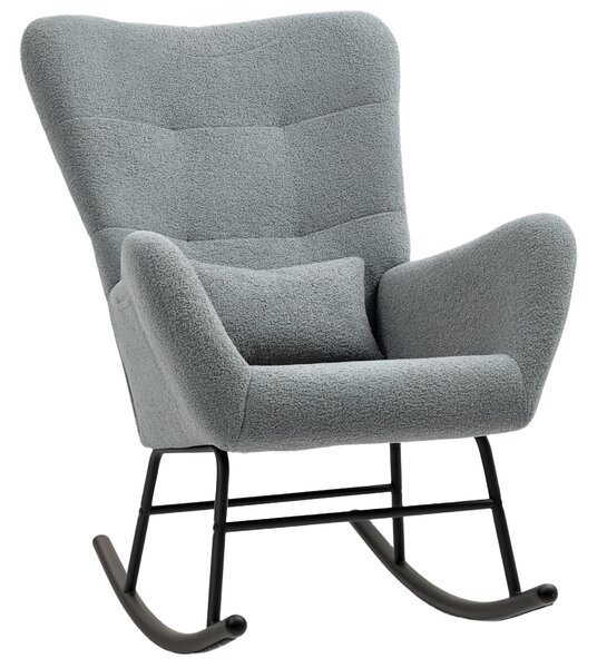HOMCOM Sedia a Dondolo, Copertura Peluche, Cuscino Lombare, Antiscivolo, Fino a 120 kg, Grigio