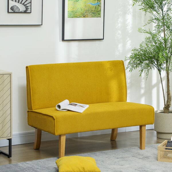 HOMCOM Divano a Due Posti con Rivestimento in Velluto a Coste, Imbottitura Spessa e Gambe in Legno Massiccio per Soggiorno, Camera da Letto, Ufficio, Giallo