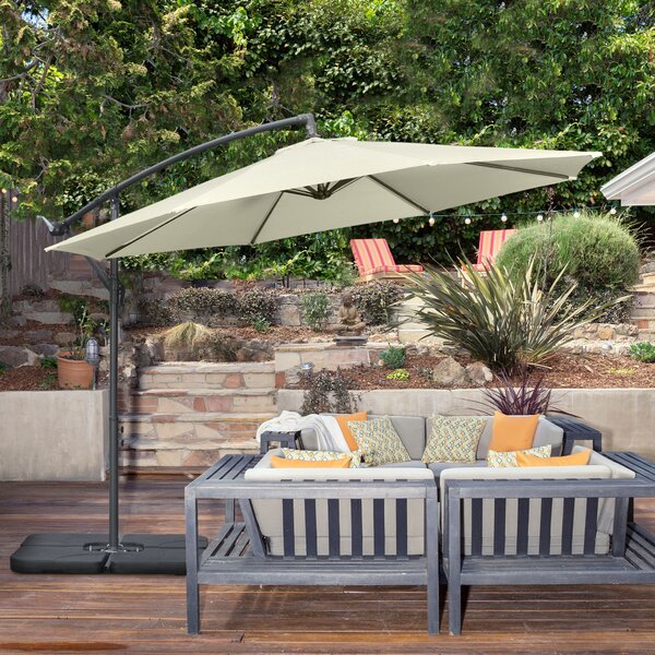 Outsunny Ombrellone Decentrato a 6 Stecche con Manovella e Base a Croce, in Metallo e Poliestere, Ø292x247 cm, Beige