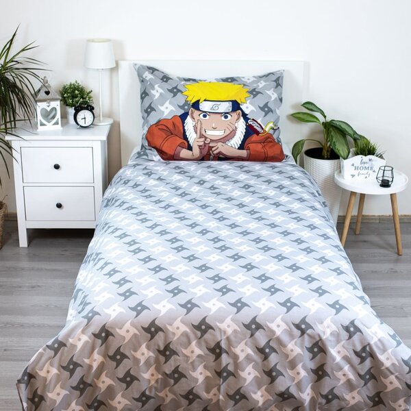Set copripiumino e federa da bambini in cotone per letto singolo 140x200 cm Naruto "Grey" – Jerry Fabrics